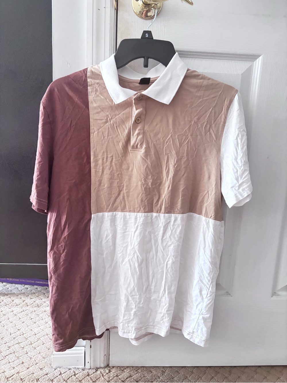 Colorblock Short-Sleeve Polo Shirt in White, Tan & Brown
